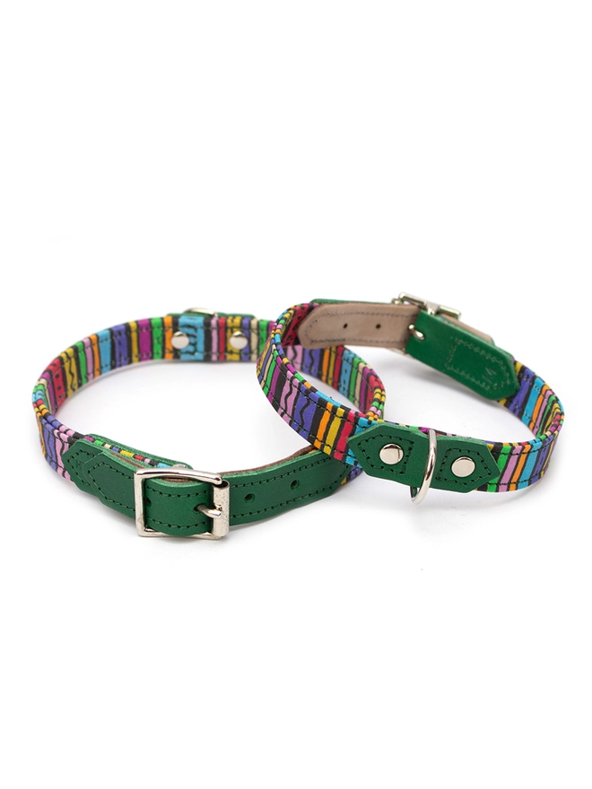 Hiro + Wolf Rainbow Stripe luxury dog collar