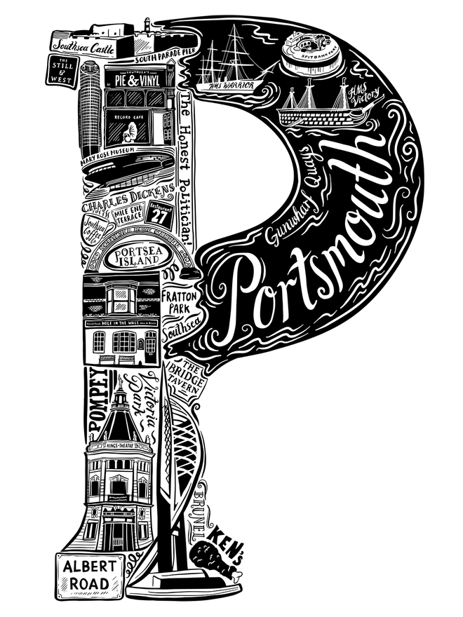 Portsmouth Monochrome typographic artwork