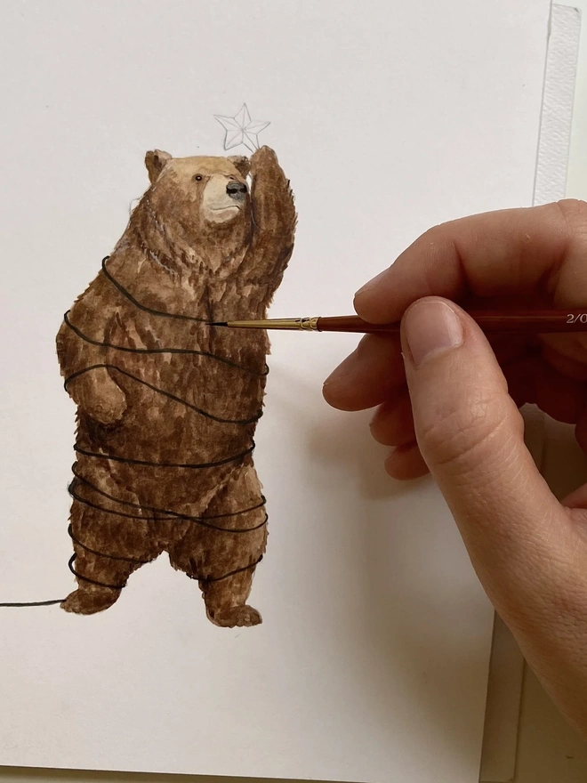 brown bear christmas lights card