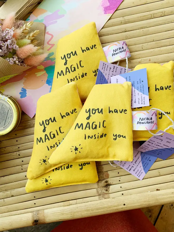 Yellow sensory bag reads 'you have magic inside you'
