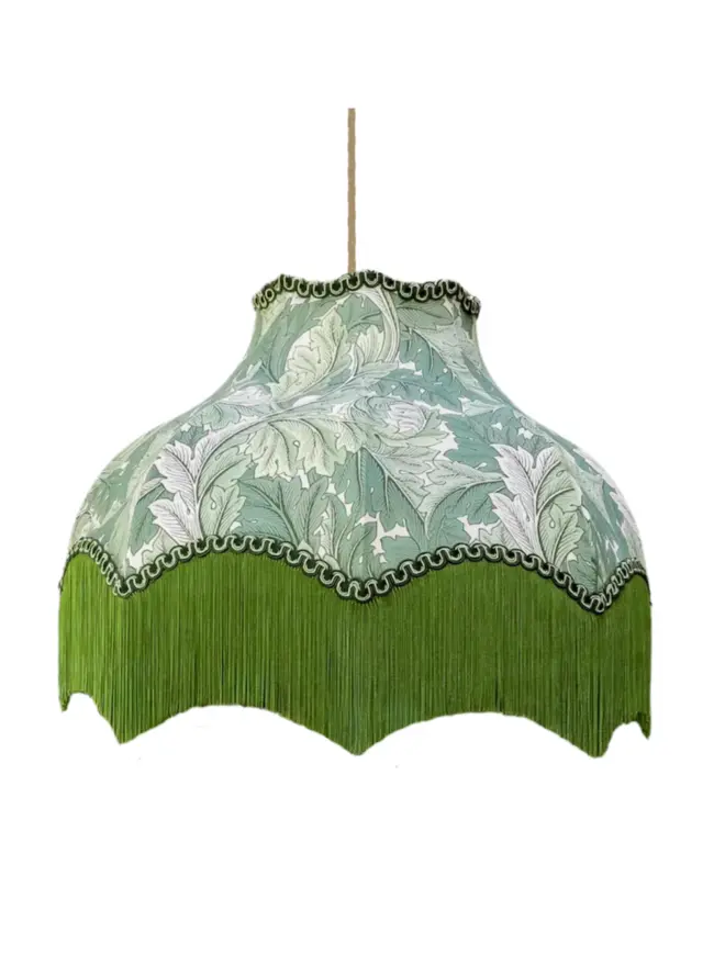 William Morris Acanthus Fringed Lampshade - Sage