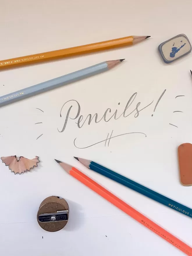Meticulous Ink Personalised Pencils seen with a sharpener.