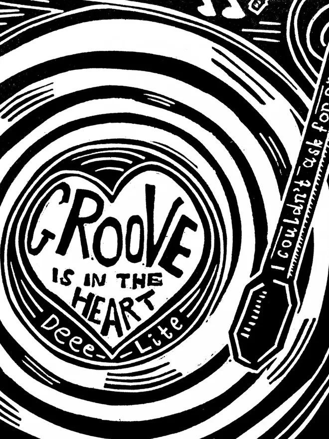 groove is in the heart deee lite lino print