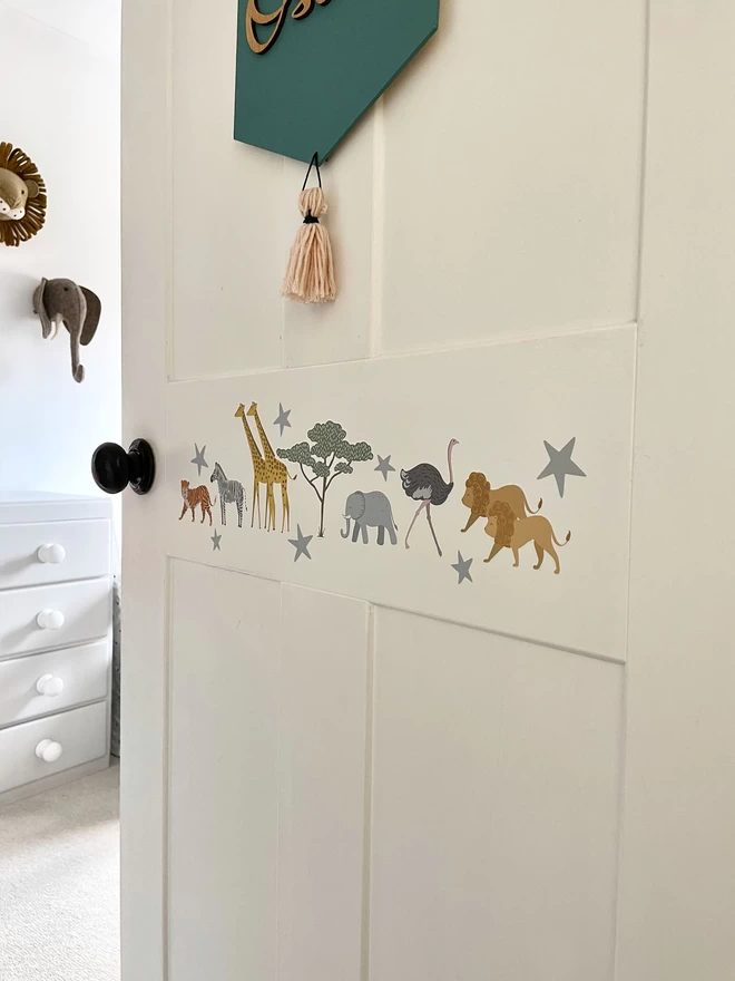 Safari Animal Wall Stickers on Nursery Bedroom Door