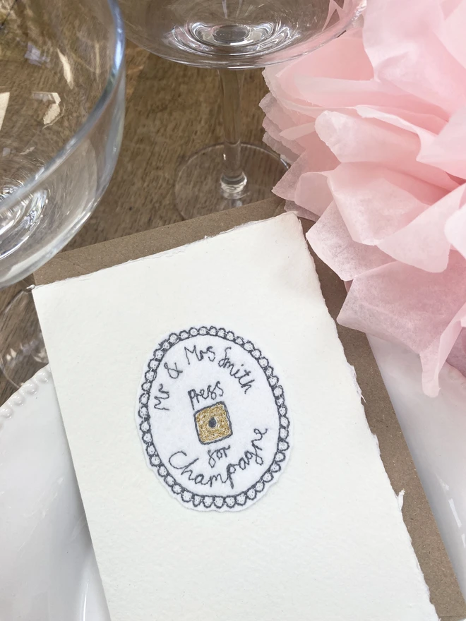 personalised wedding card press for champagne