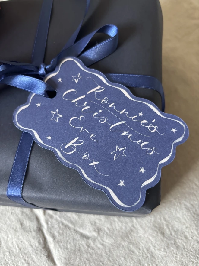 Navy Personalised Gift Tag with Gold Calligraphy