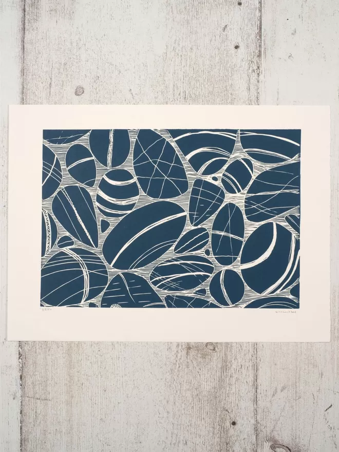 Picture of Cornish Pebbles On The Shoreline, taken from an original Lino Print 