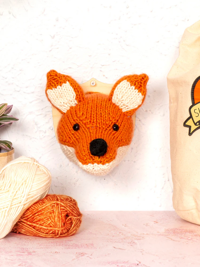 Fox Head Knit Kit. A mini fox head.