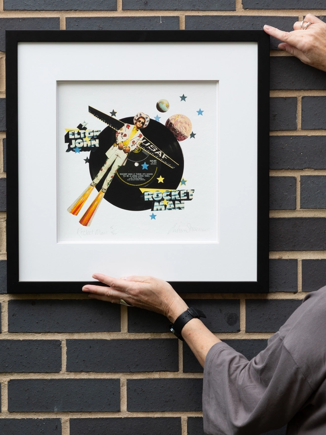 Rocket Man by Elton John ‘7” Single’ print of an original collaged artwork.