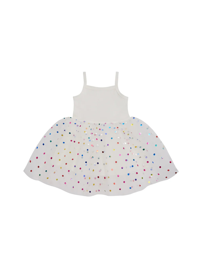 white kids' spot dress