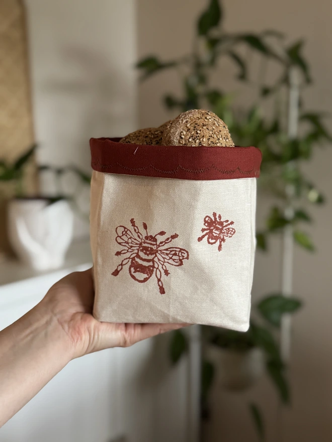 Bee Block Printed Fabric Bread Basket