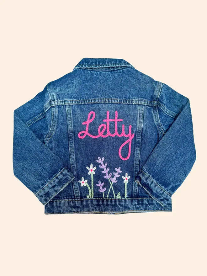 Hand-embroidered denim jacket with flowers