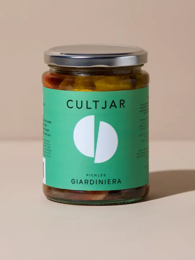 jar of giardiniera with green label