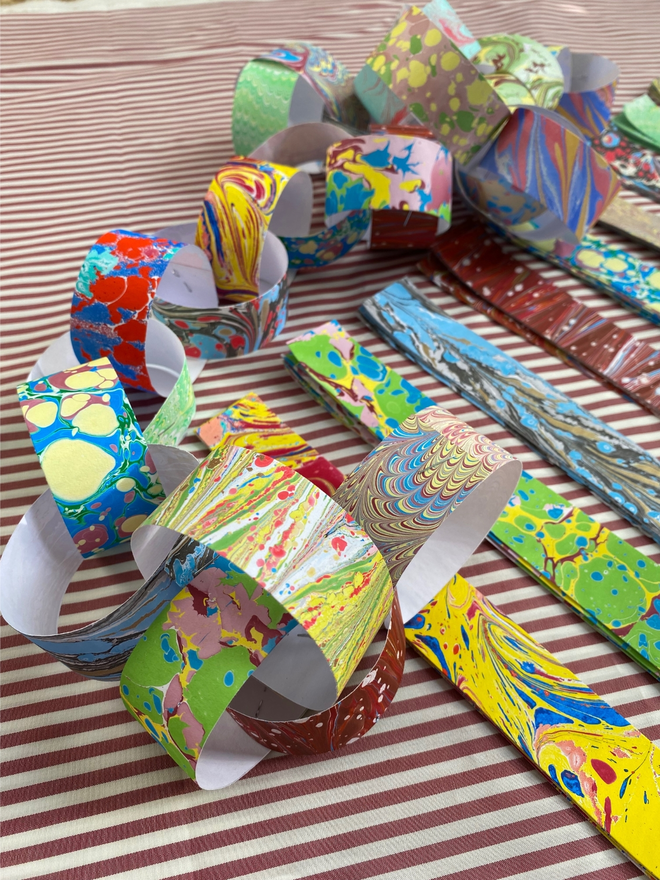 hand marbled multi colour paper chain kit