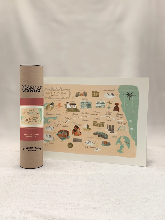 Hadrian's Wall Map Print with tube packaging