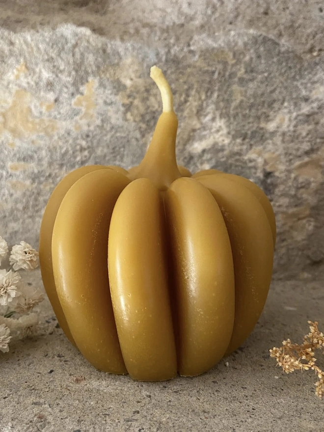 Pumpkin Shaped Autumn Beeswax Candle