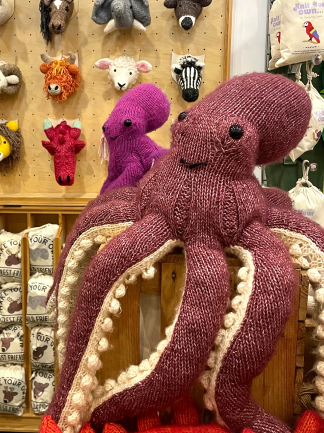 Octopus Knitting Kit. A knitted octopus in giant purple.