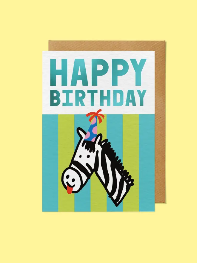 Cute Birthday Card - Party Hat Zebra