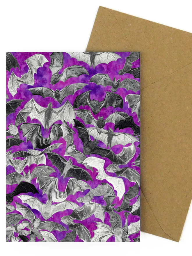 purple bat pattern greetings card
