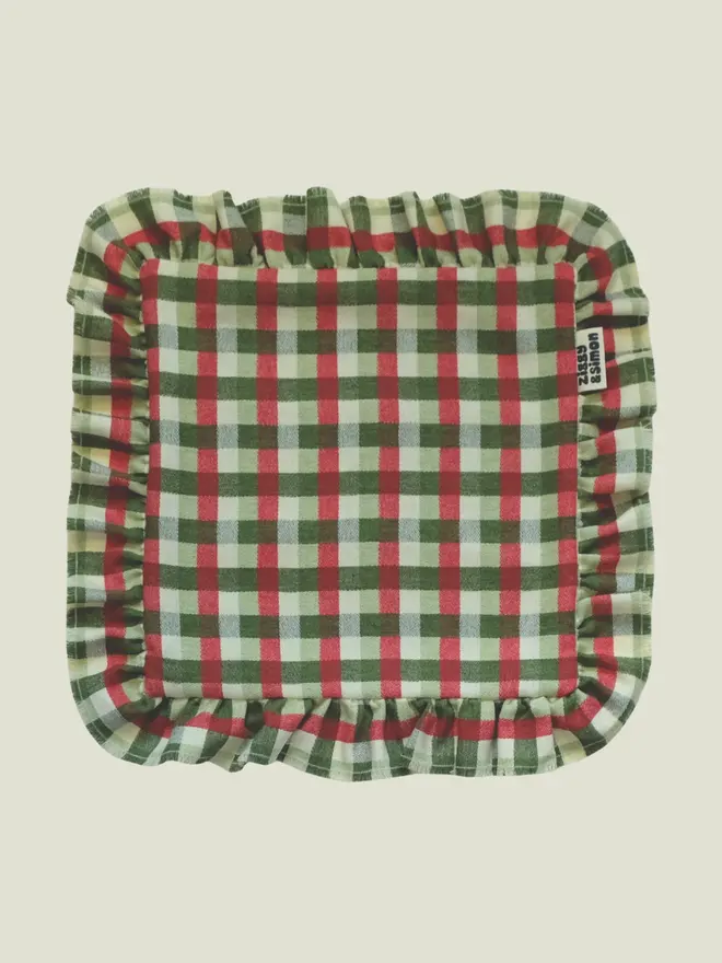 Sour Apple Ruffle Cushion. A cushion in square.