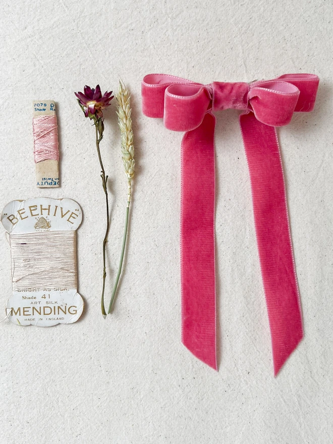 Large beautiful pink velvet hair bow for girls