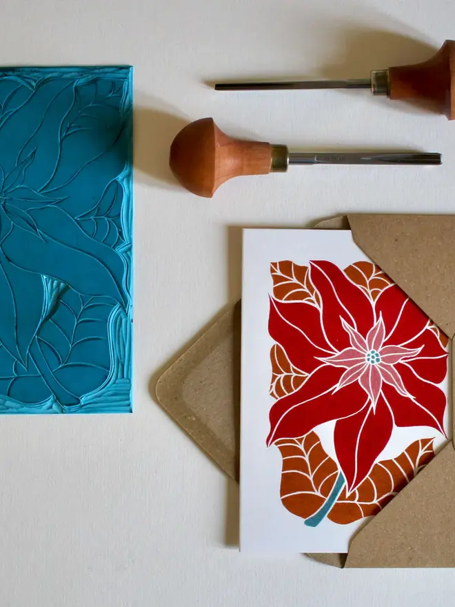 golden poinsettia christmas card