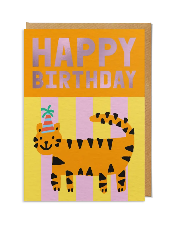 Happy Birthday Card — Tiger in Party Hat