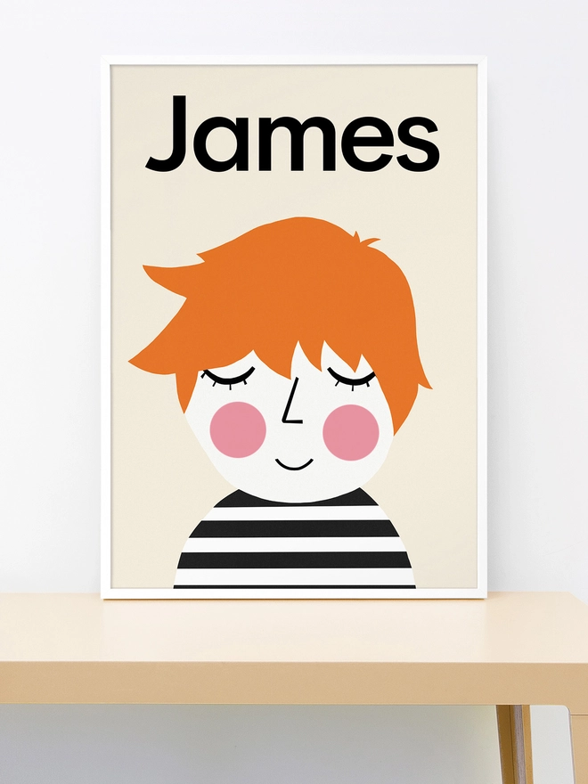 wall print of illustrated child personalised with name