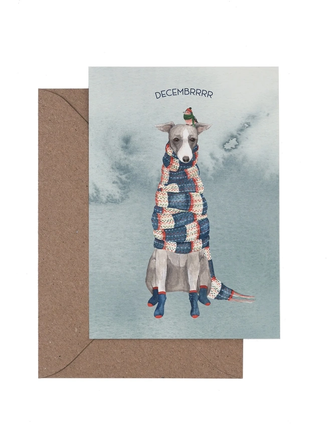  cold whippet in scarf christmas card