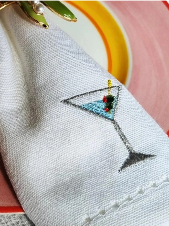 Embroidered martini cocktail napkin