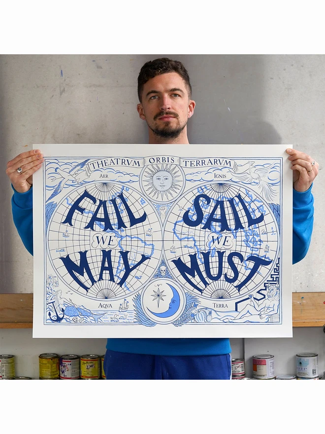 Fail We May Sail We Must map atlas print