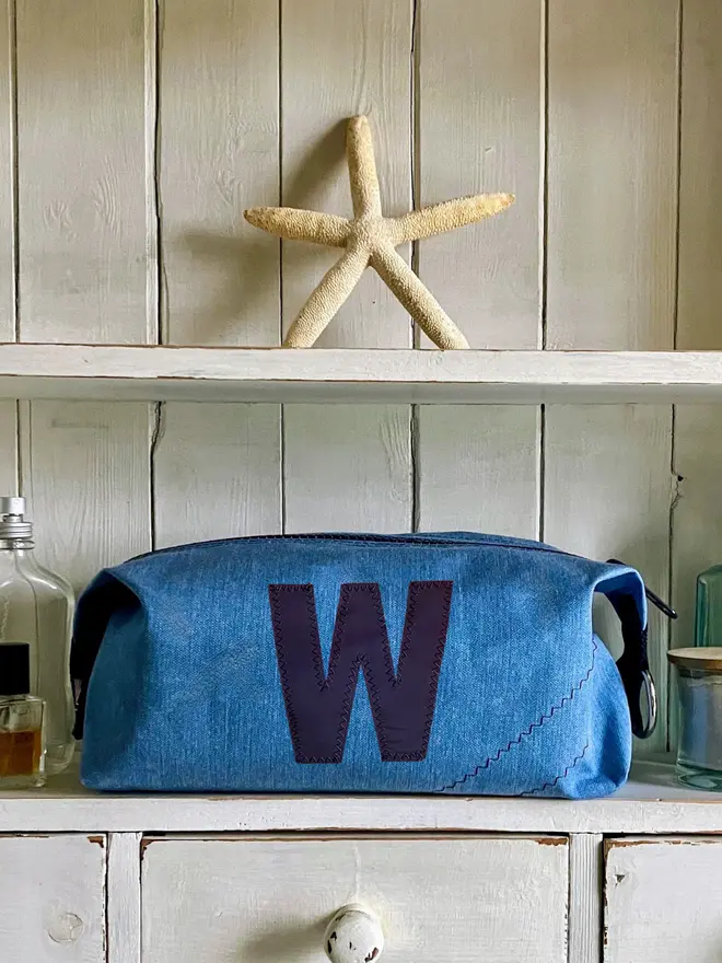 personalised canvas wash bag jeans blue