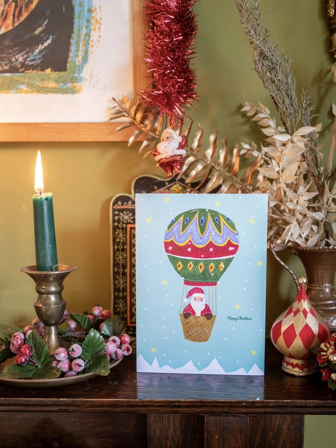 'Happy Christmas', Santa Hot Air Ballon Christmas Card