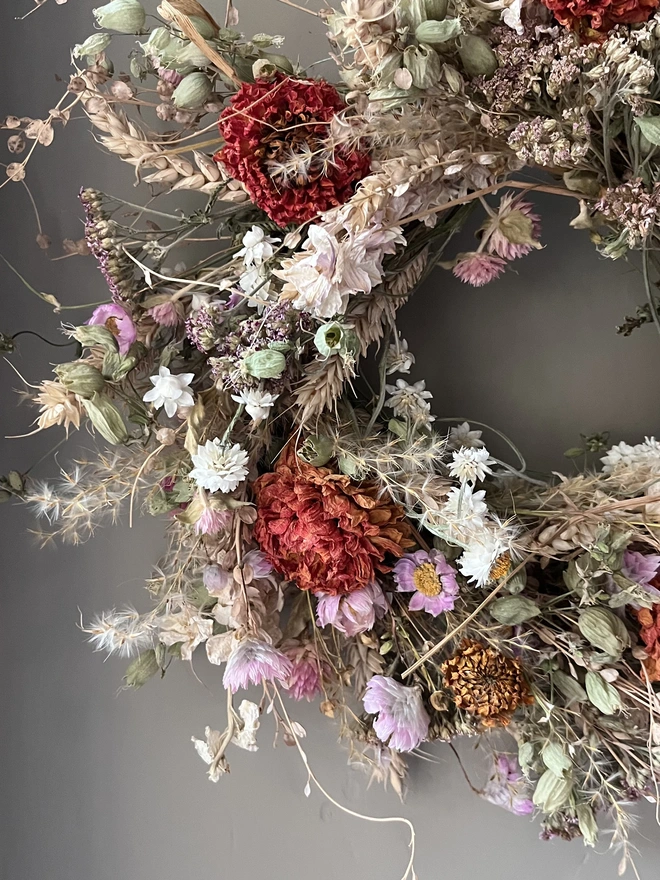 Autumnal cosy cottage dried flower wreath 