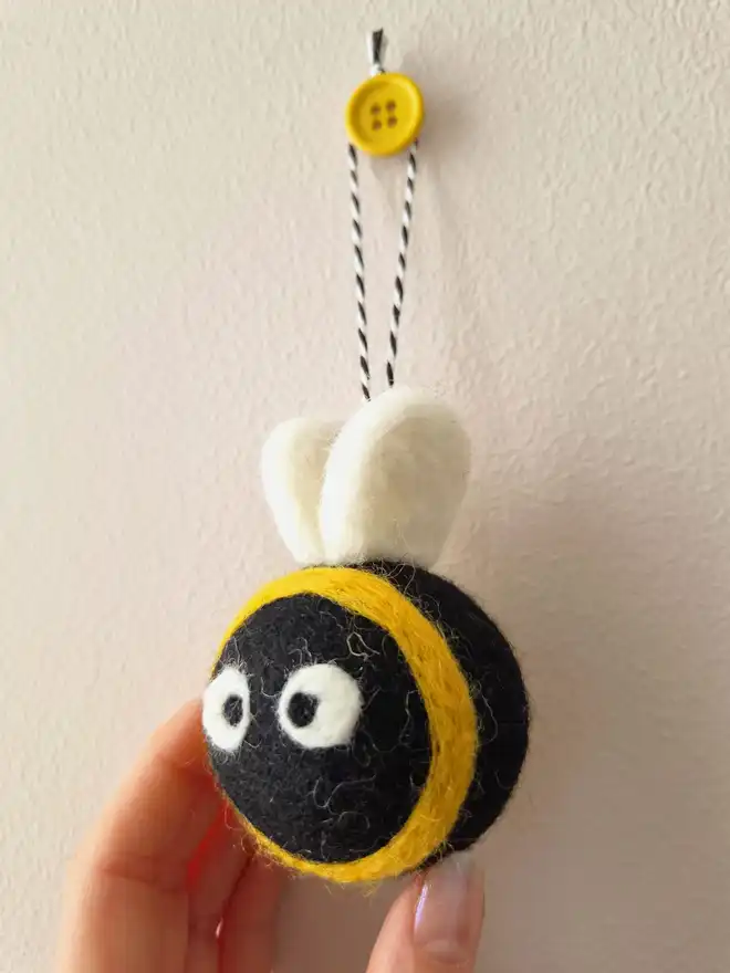 Hanging felt yellow and black Honey Bee.
