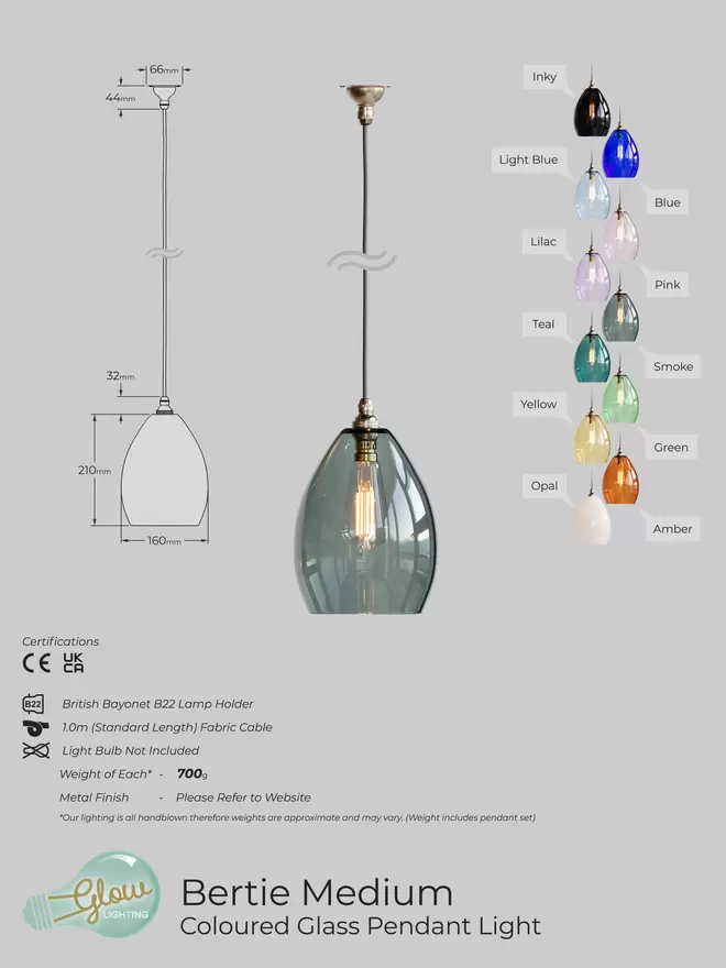 Medium Bertie Pendant Light Specification sheet