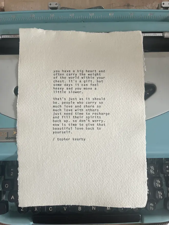  ‘You Have A Big Heart’ By Topher Kea Typewriter Poem Print