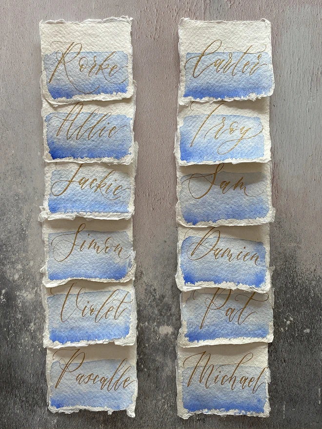 Watercolour wash blue placecards