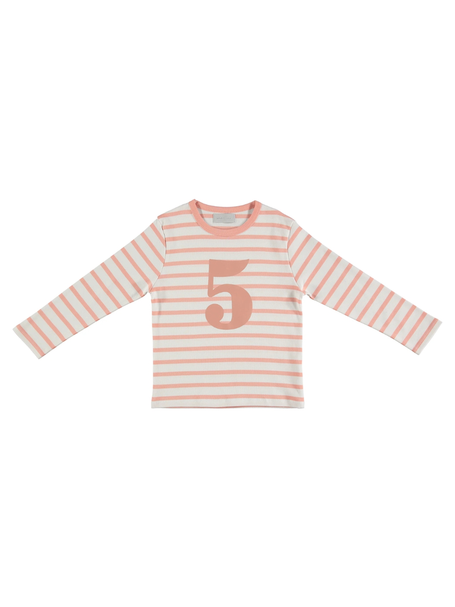 Shrimp & White Breton Striped Number 5 T Shirt
