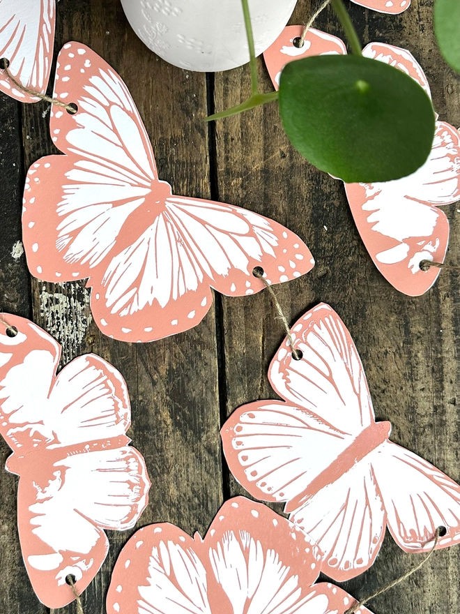 'Flutter' Butterfly Linocut Garland Hand Printed Bunting
