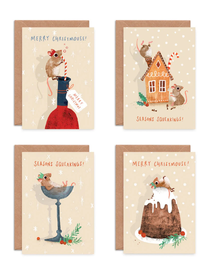 christmas mice illustrated christmas card pack