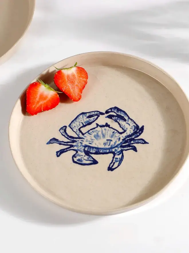 Handmade Ceramic Side Plate With A Blue Crab Design