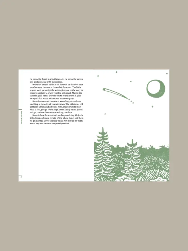 Inside spread of paperback book