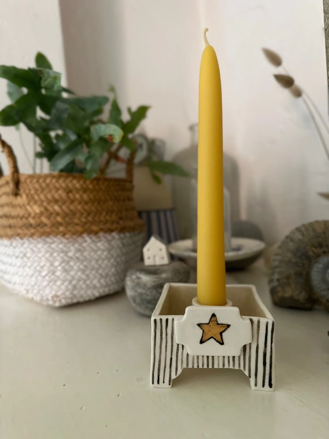 square candle holder with gold star