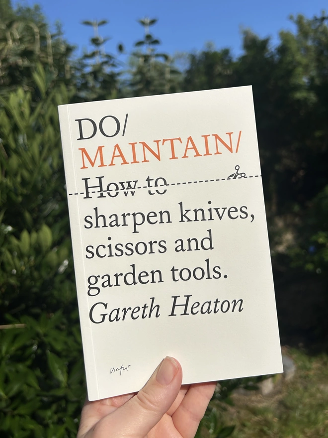 Book cover held up by a hand against the sky