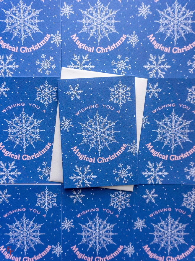 snowflake christmas card in blue