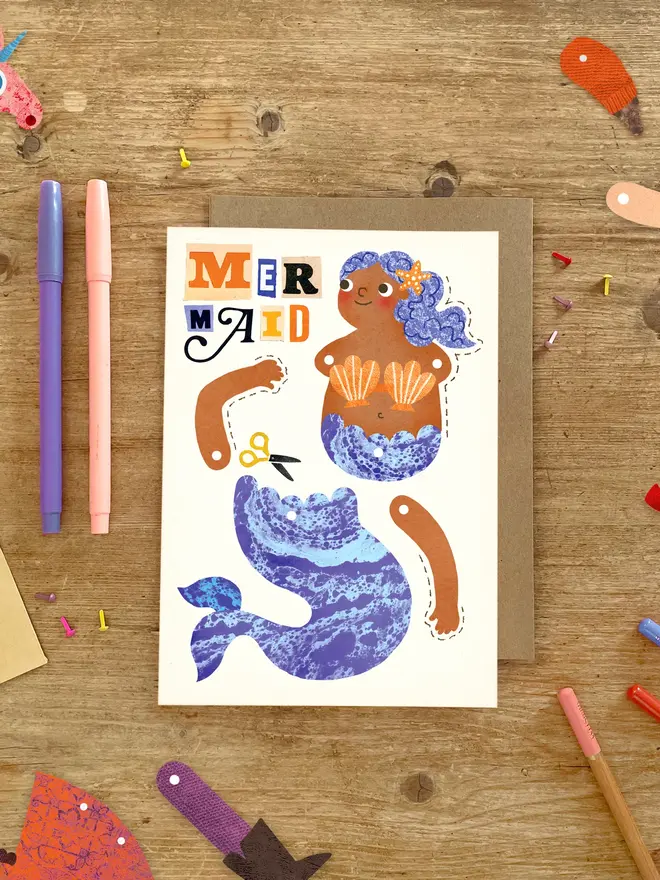mermaid split pin puppet card