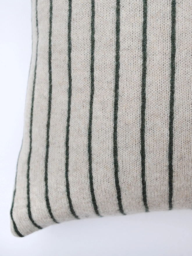 stripe green lambswool cushion