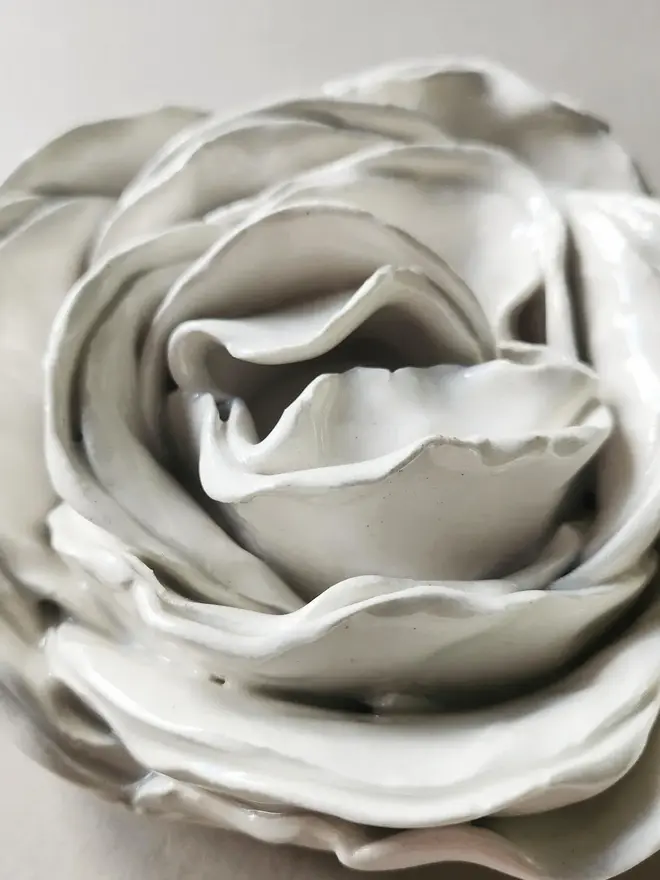 handmade white ceramic peony rose flower pottery gift 