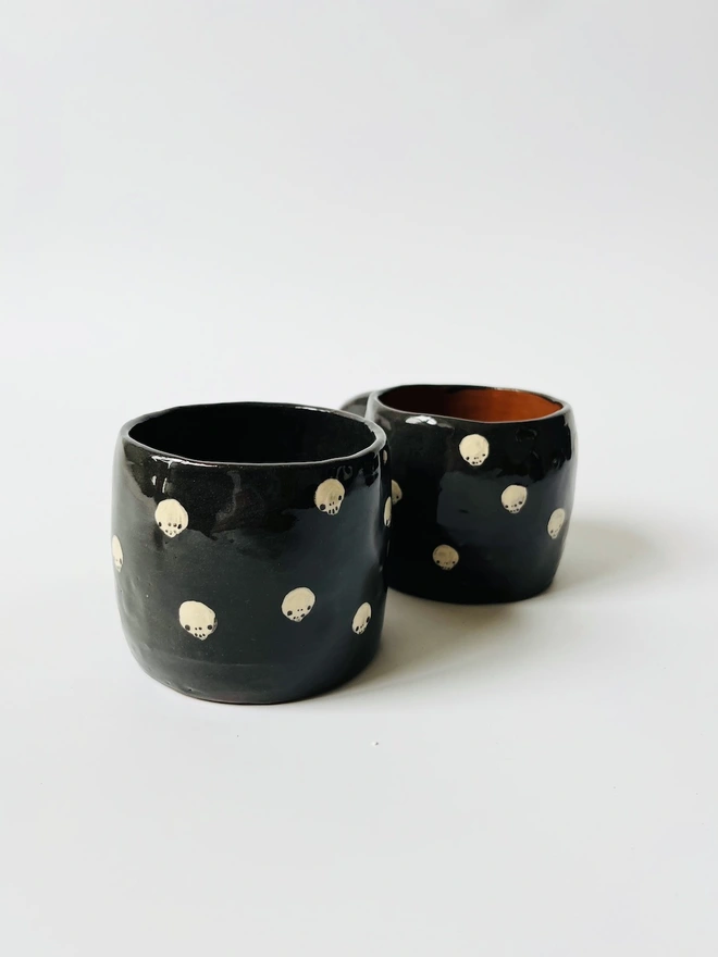  Earthenware Cup with Polkadot Skull Design